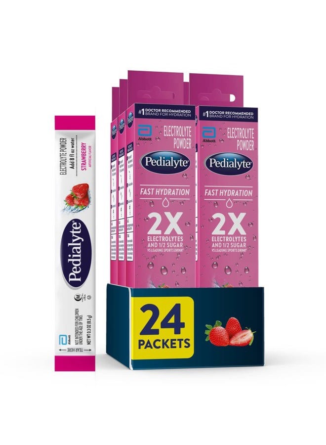 Pedialyte عبوات مسحوق الإلكتروليتات السريعة للترطيب، فراولة، مشروب الترطيب، 24 عبوة مسحوق بحجم حصة واحدة - Image 1